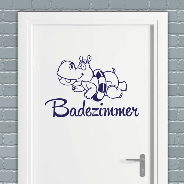 Türaufkleber Badezimmer Hippo Nilpferd Türtattoo