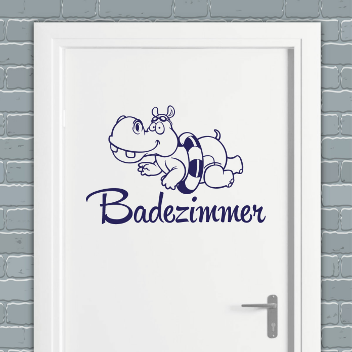 Türaufkleber Badezimmer Hippo Nilpferd Türtattoo