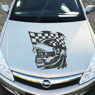 Autoaufkleber Skull Racing Flags Aufkleber Motorhaube