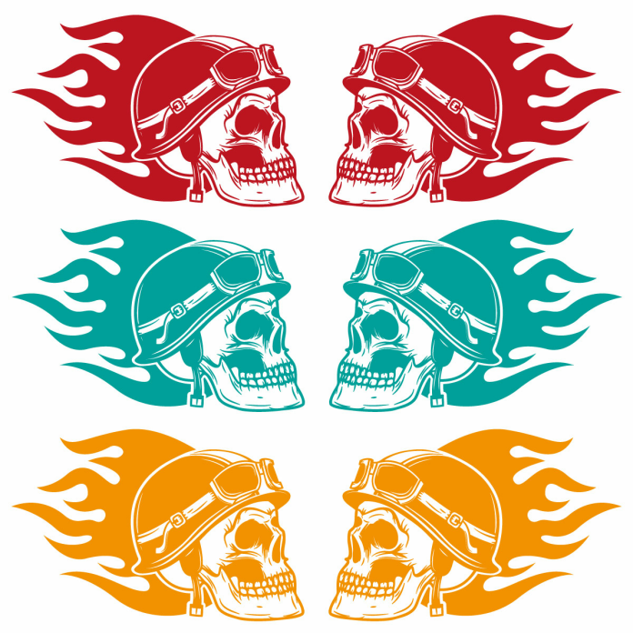 Autoaufkleber Skull Helm Motorradhelm Flames 2er SET Aufkleber