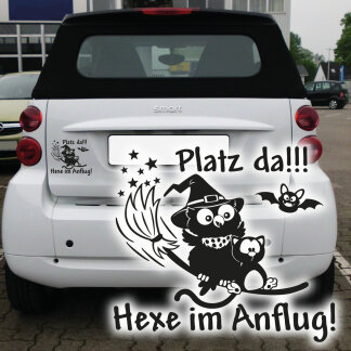 Autoaufkleber Platz da Hexe im Anflug Eule Katze Auto...