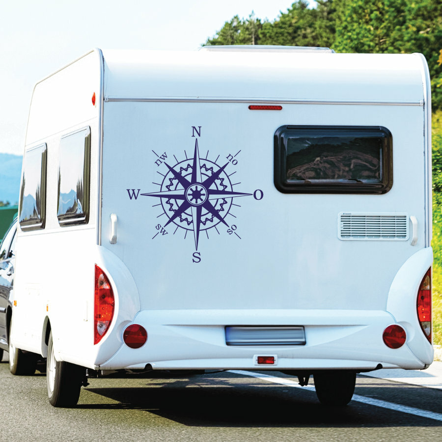 60cm Windrosen Aufkleber aus spezial Fahrzeugfolie Kompass maritimer Sticker für Camper Bus 4x4 Wohnmobil Boot oder Wandtattoo 