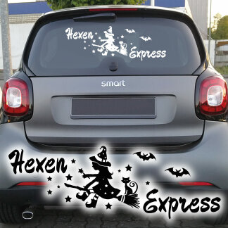 Autoaufkleber Hexe Hexen Express Katze Fledermaus Auto...