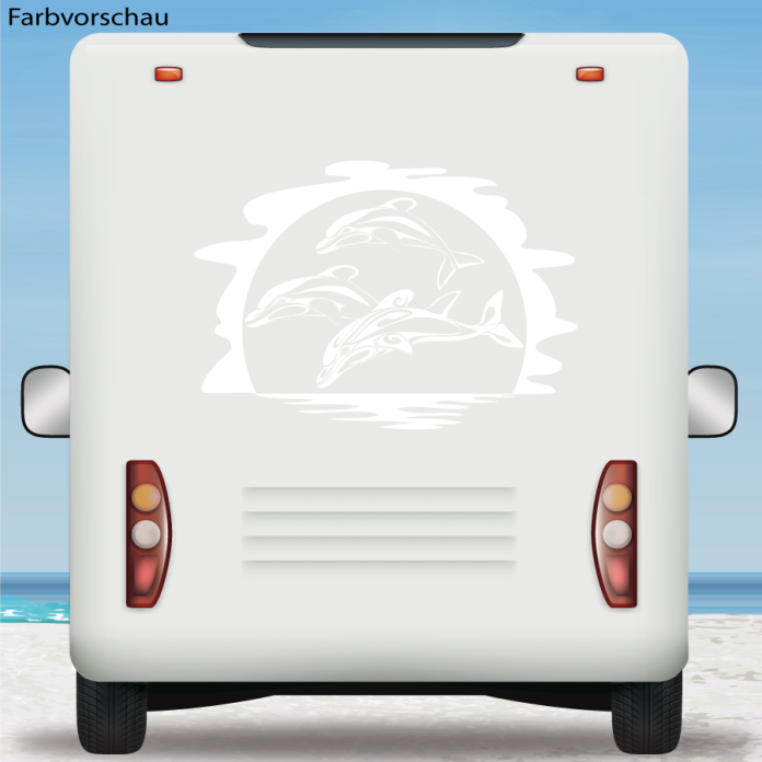 Wohnmobil Aufkleber Springende Delfine am Horizont
