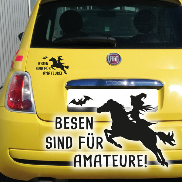 Autoaufkleber Hexe Pferd Besen sind für Amateure