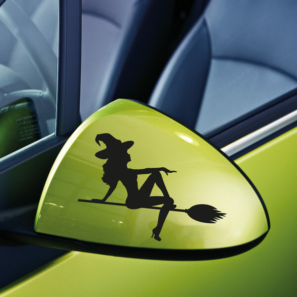 Autoaufkleber Hexe auf Besen Auto Aufkleber Spiegel 2er Set