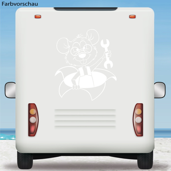 Wohnmobil Aufkleber Mechaniker Maus Schraubenschlüssel