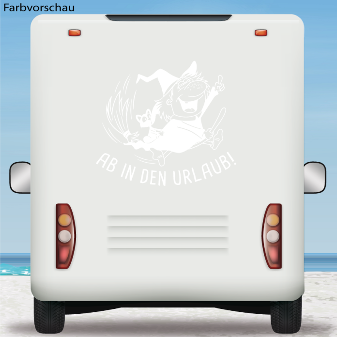 Wohnmobil Aufkleber Hexe Katze Ab in den Urlaub Womo