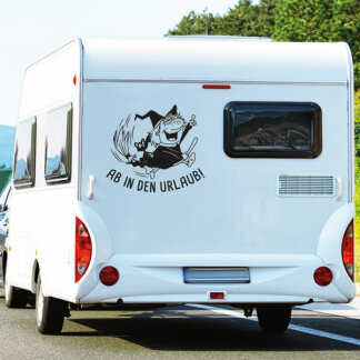 Wohnmobil Aufkleber Hexe Katze Ab in den Urlaub Womo