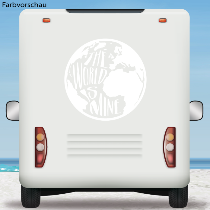 Wohnmobil Aufkleber Weltkugel THE WORLD IS MINE