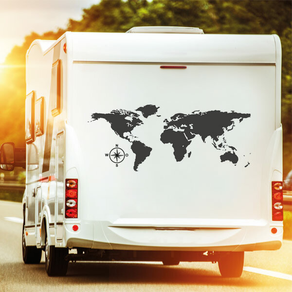 Aufkleber Wohnwagen Wohnmobil Caravan Camper Auto Weltkarte Globus