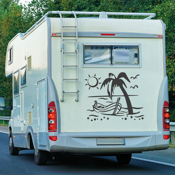 Wohnmobil Aufkleber Strand Palmen Boot abcaufkleber.de