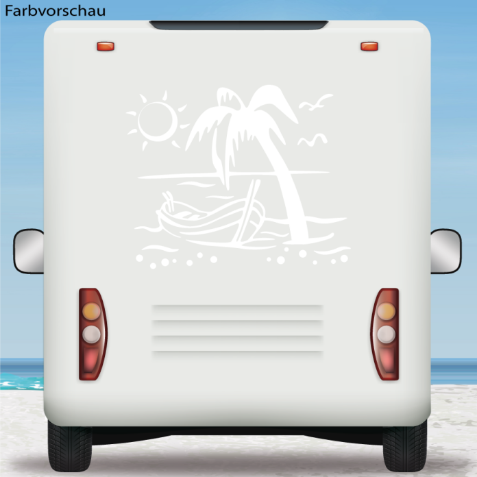 Wohnmobil Aufkleber Urlaub Strand Palmen Boot Wohnwagen