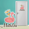 Türaufkleber Flamingo Giraffe Wunschname Kinderzimmer