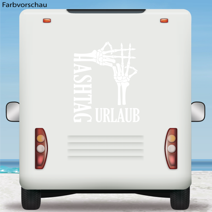 Wohnmobil Aufkleber Hashtag Urlaub Skelett Knochen Skull