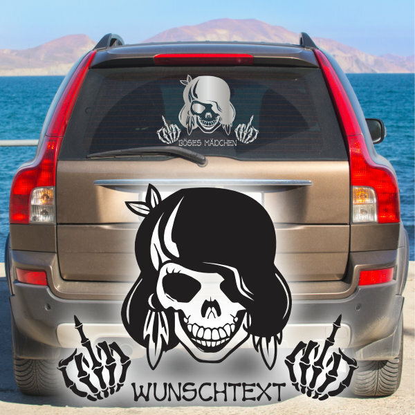 Autoaufkleber Totenkopf Skull Fuck You und Wunschtext