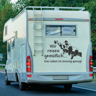 Wohnmobil Aufkleber Panda Wir reisen gemütlich...