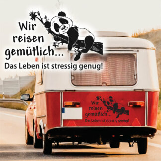 Wohnmobil Aufkleber Panda Wir reisen gemütlich Wohnwagen
