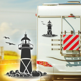 Wohnmobil Aufkleber Leuchtturm mit Möwen Wohnwagen Tattoo