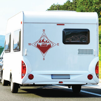 Wohnmobil Aufkleber Kompass Berge Wald Camping