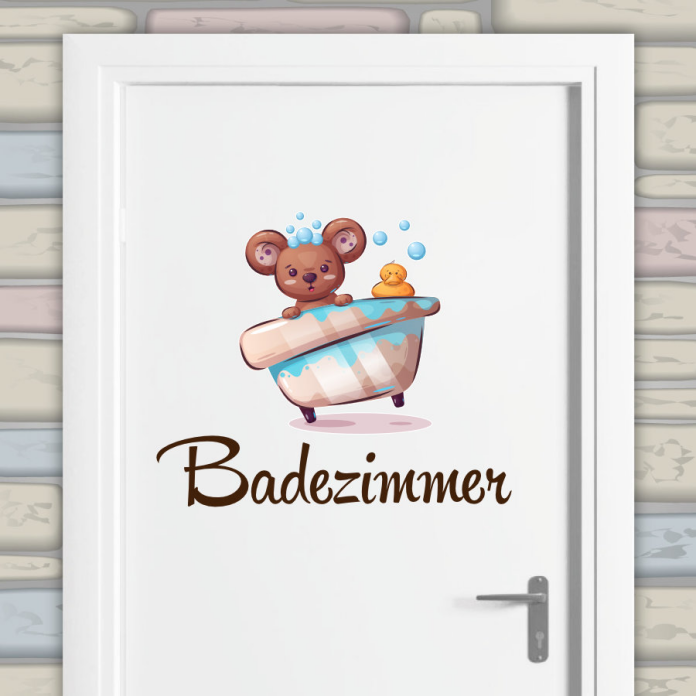 Türaufkleber Badezimmer Bärchen in Badewanne