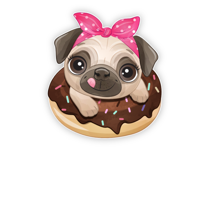 Türaufkleber Mops im Muffin und Wunschtext Küche