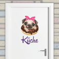 Türaufkleber Mops im Muffin und Wunschtext Küche