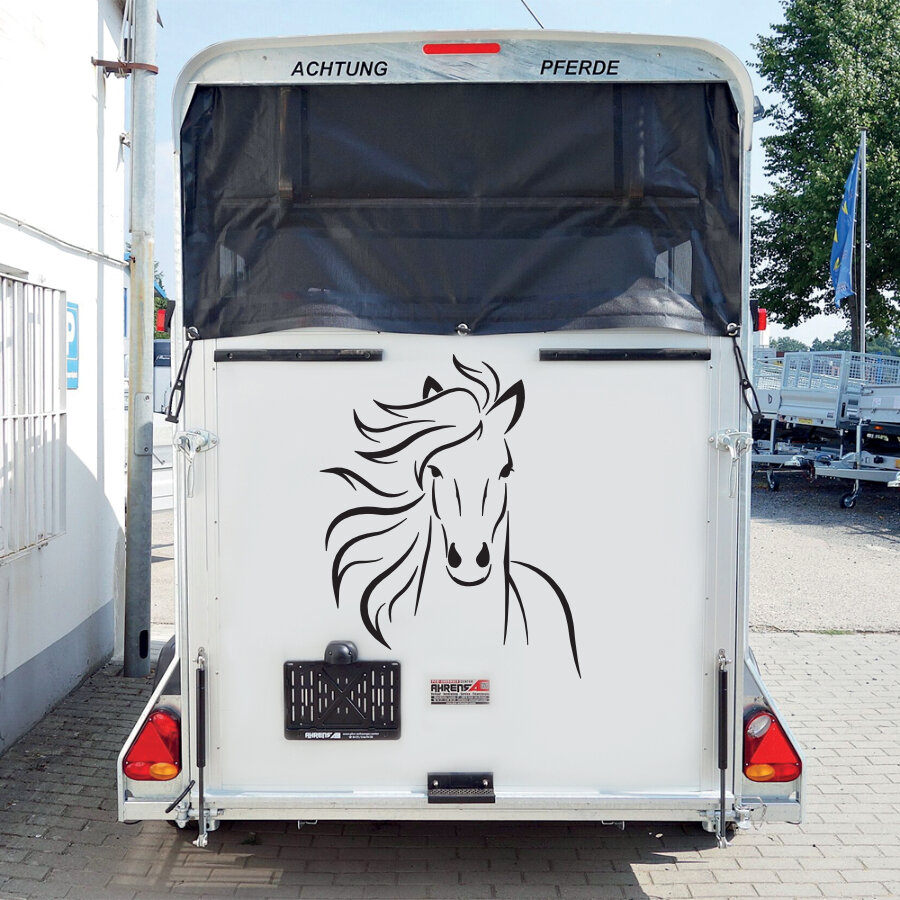 Aufkleber Sticker Dressur Pferdekopf mit Name für Pferdeanhänger Dekor Pferd  