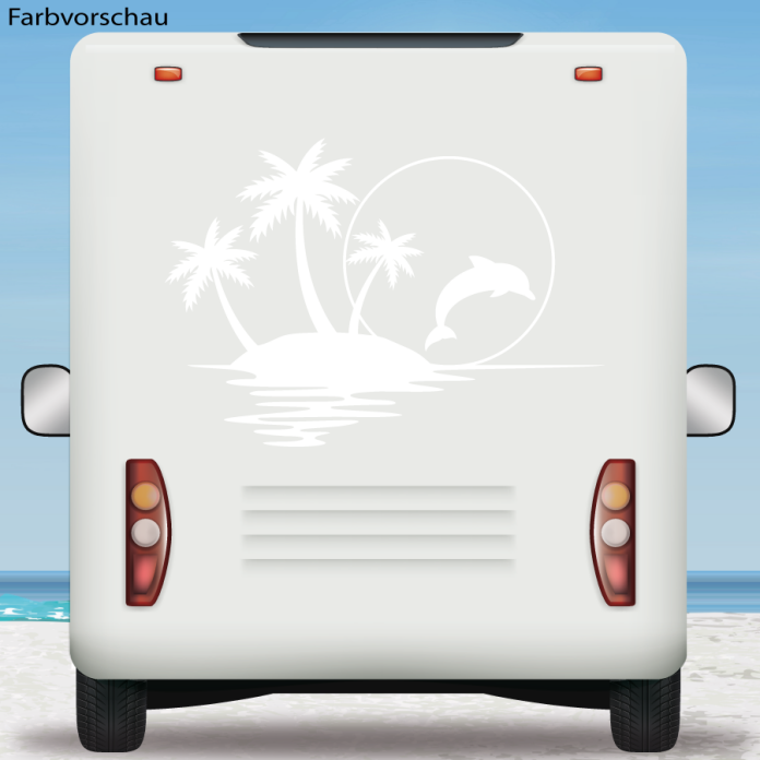 Wohnmobil Aufkleber Palmen Sonnenuntergang Delfin Camper
