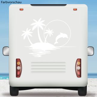 Wohnmobil Aufkleber Palmen Sonnenuntergang Delfin Camper