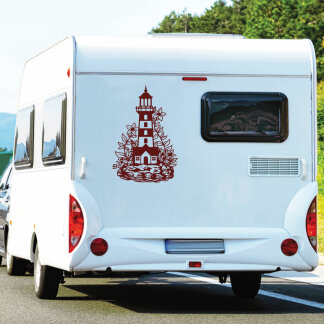 Wohnmobil Aufkleber Leuchtturm mit Blumenranke Wohnwagen