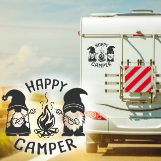 Wohnmobil Aufkleber Happy Camper und Gnome Wohnwagen
