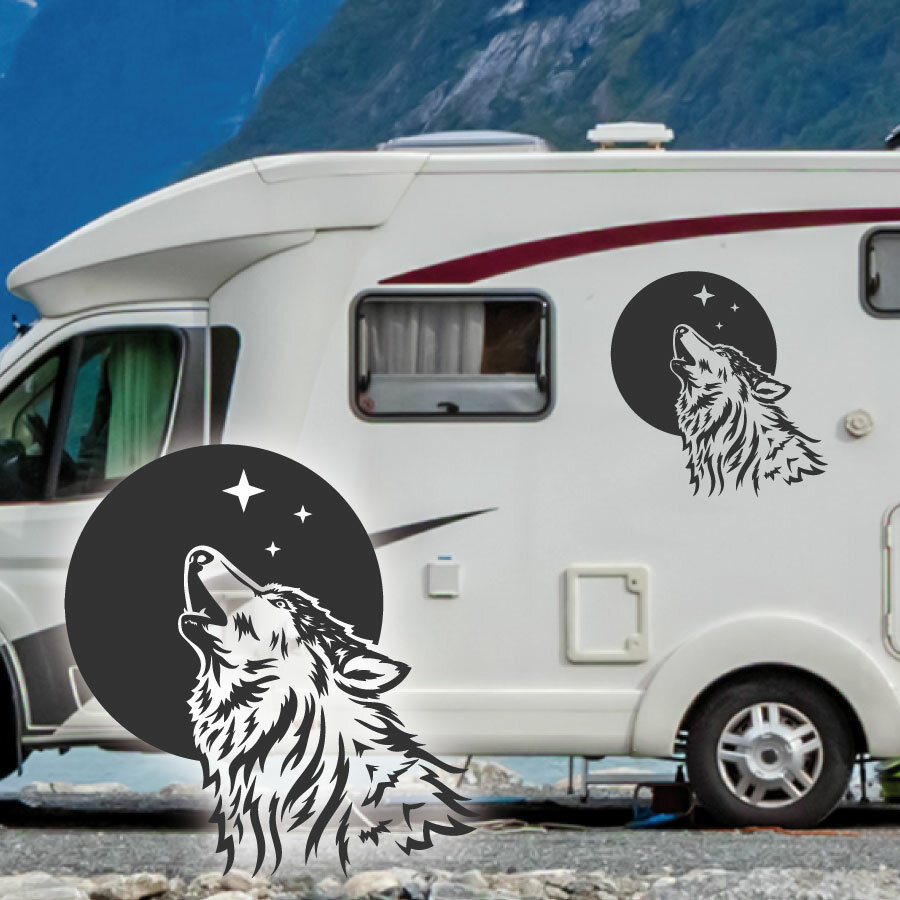 heulender Wolf Wohnmobil Aufkleber Caravan Sticker WoMo259