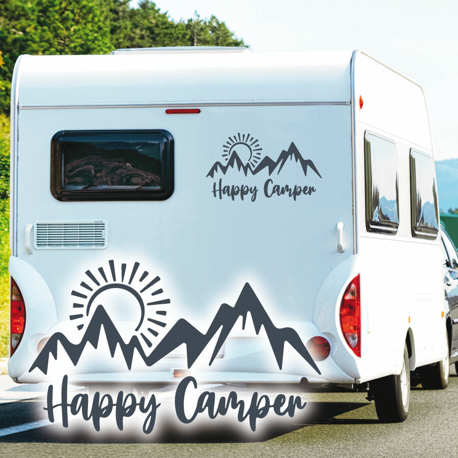 Wohnmobil Aufkleber Happy Camper Berge