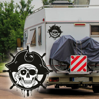 Wohnmobil Aufkleber Totenkopf Skull Pirat Steuerrad Wohnwagen