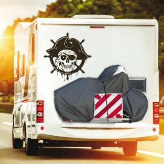Wohnmobil Aufkleber Totenkopf Skull Pirat Steuerrad Wohnwagen
