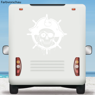 Wohnmobil Aufkleber Totenkopf Skull Pirat Steuerrad Wohnwagen