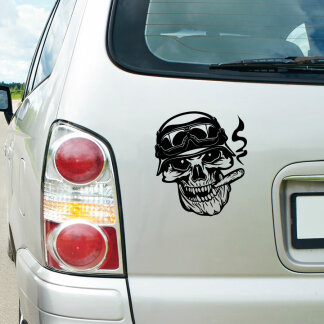 Autoaufkleber Skull mit Motorradhelm und Zigarre Biker...