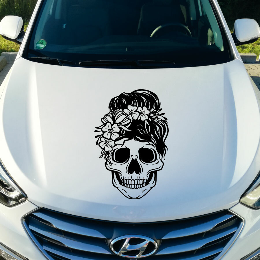 Vastsea Skull Aufkleber, Skull Totenkopf Motorhaube Sticker, Skull  Totenkopf Autoaufkleber Tattoo,für Autos(Schwarz)