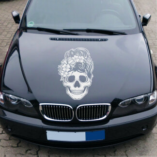 Autoaufkleber Blumen Skull Girl Aufkleber Motorhaube