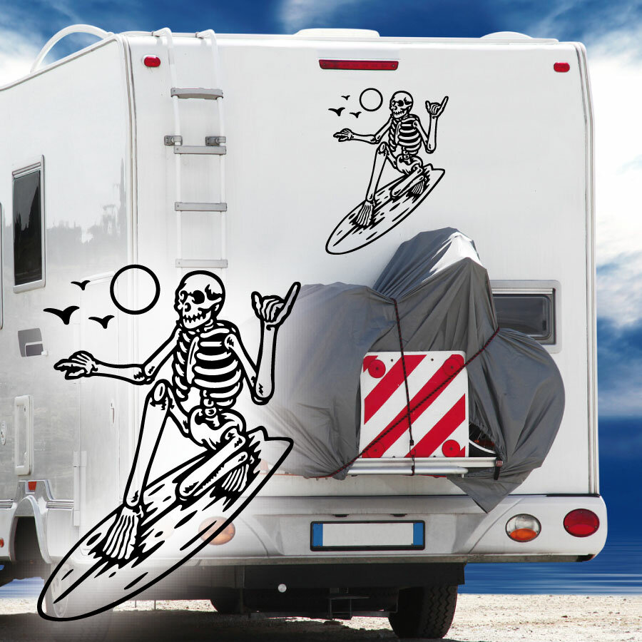 Wohnmobil Aufkleber Skelett Surfer Wohnwagen