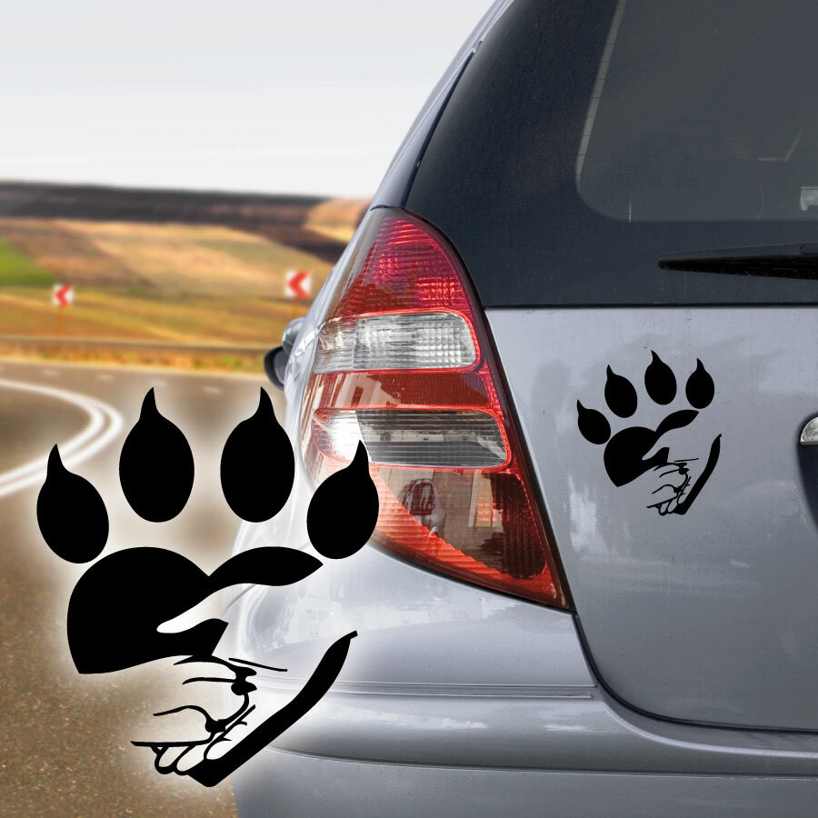 Autoaufkleber Hundepfote und Hand