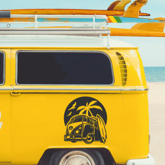 Autoaufkleber Hippie Bus Palmen Surfboard Strand Aufkleber Auto