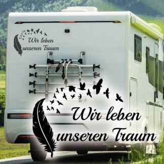 Wohnmobil Aufkleber Feder Wir leben unseren Traum