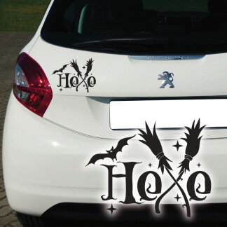 Autoaufkleber Hexe mit Besen und Fledermaus