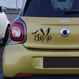 Autoaufkleber Hexe mit Besen und Fledermaus