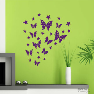 Wandtattoo Schmetterlinge + Sterne Wandaufkleber