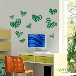 WA058 Wandtattoo RETRO HEARTS Wandaufkleber Wandsticker