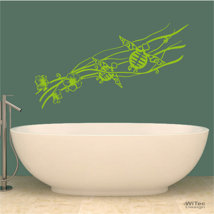 Wandaufkleber Hibiskus Schildkröten Wandtattoo Badezimmer